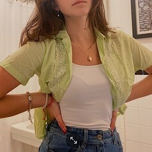 Urban Outfitters embroidered green linen button up